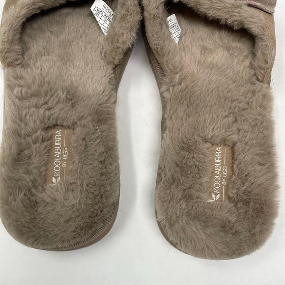 Koolaburra By UGG  Ishani Suede Bow Faux Fur Slippers Slides Amphora Taupe 10 - Picture 12 of 14